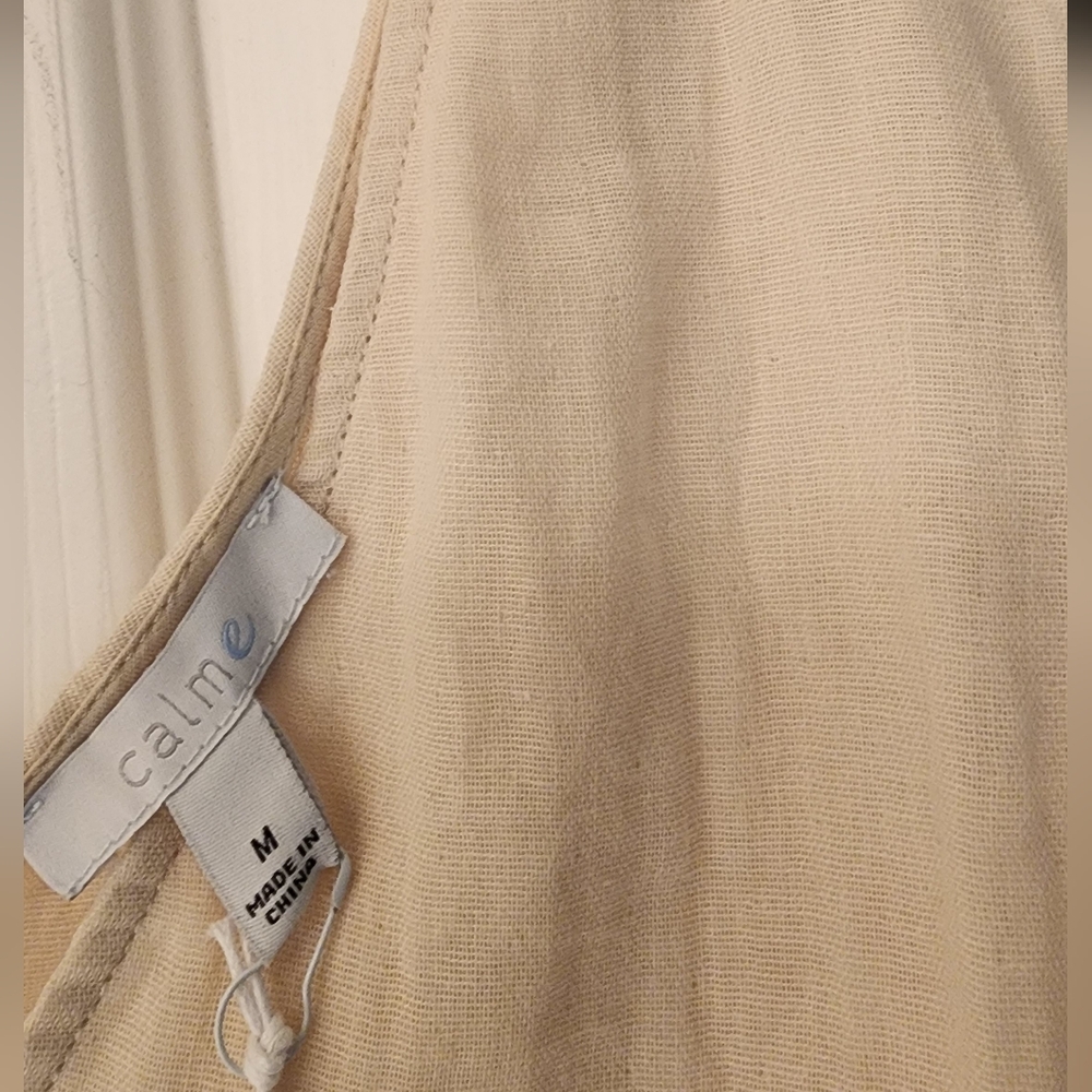 CALME By Johnny Was V-Neck Drape Cotton Lightweight Tank In Ecru - Picture 7 of 9